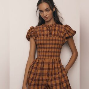 Anthropologie Puff sleeve smocked Romper XXS Maeve